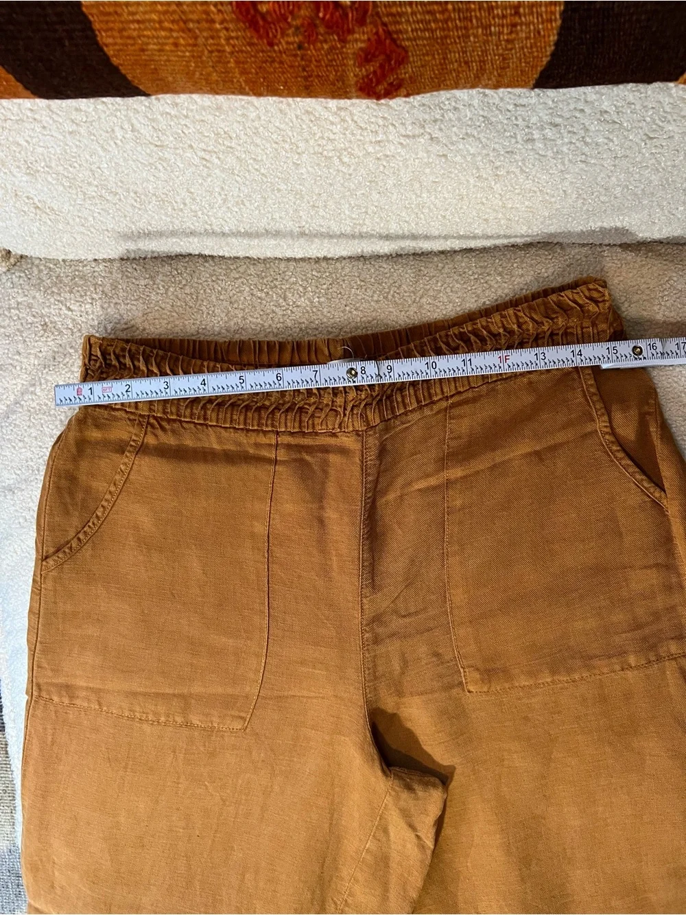 Joie Linen Lyocell Wide Barrel Leg Pants Brown/Rust L Pull On